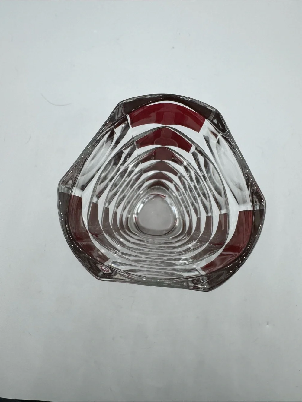 VINTAGE FRENCH GLASS VASE LUMINARC DURAND GEOMETRIC DESIGN CRANBERRY